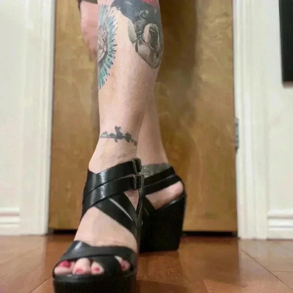 Kork-Ease Hailey Strappy Platform Wedge Sandals Shoes Black Leather 9 40.5 - Picture 9 of 12